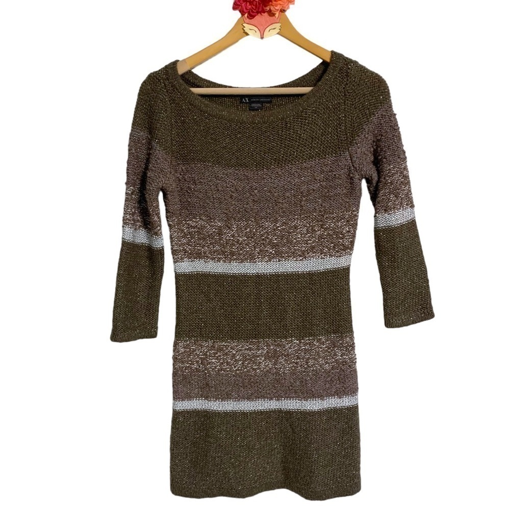 Armani Exchange sweater dress bodycon brown taupe mohair wool metallic small